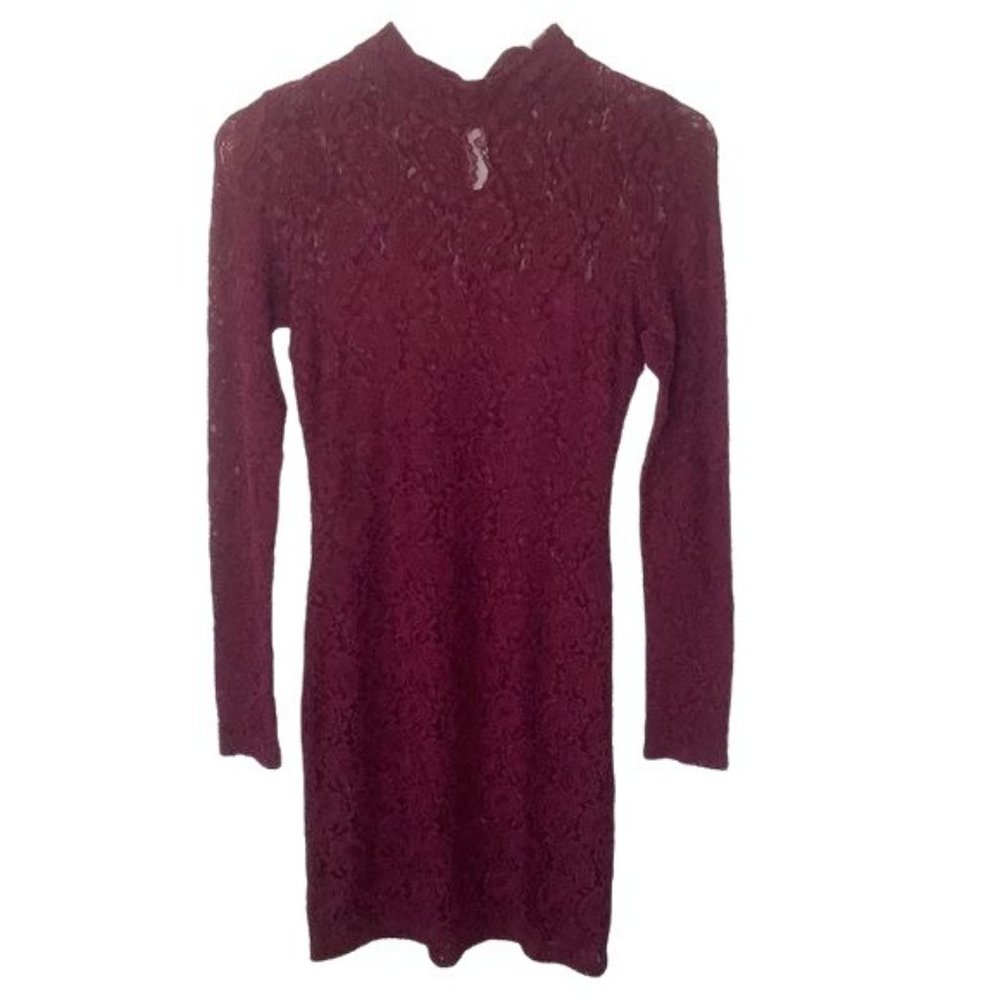 TOP SHOP Bordeaux Red Lace Bodycon Mini Dress Size 6
